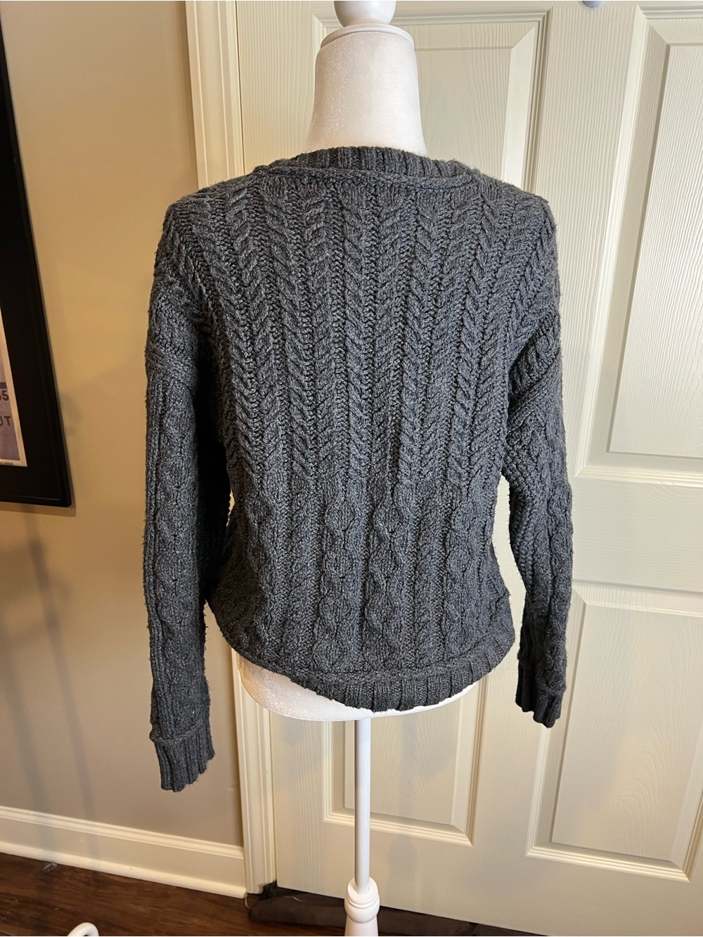 Lucky brand cropped chunky cotton cable knit fisherman sweater grey medium - Picture 3 of 11